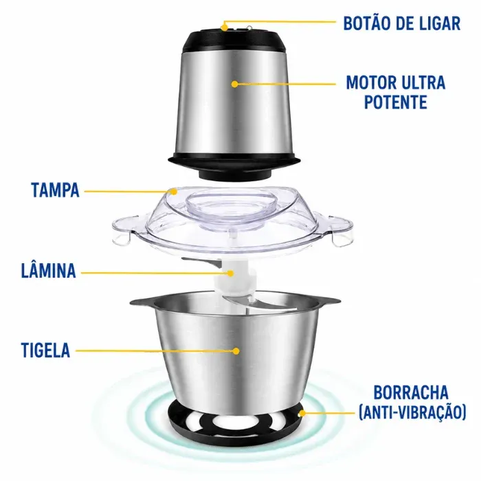 Triturador Elétrico ChefPro 2L Bivolt + Tábua de Madeira Grátis, foto 2