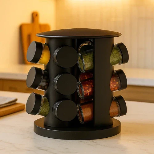 Porta Temperos Giratório 360º com Potes de Vidro e Tampa Dosadora | Organizador de Condimentos Premium, foto 6