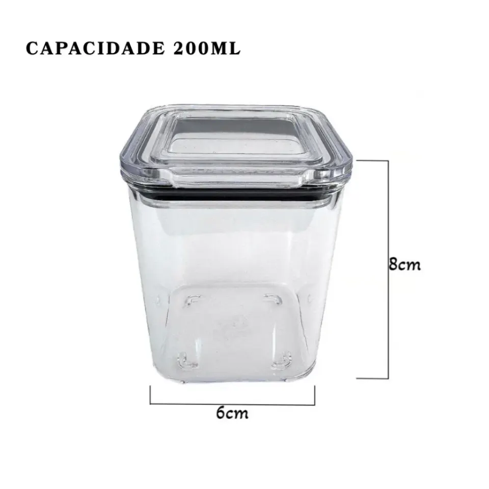 Kit Potes Herméticos Acrílico Cristal 200ml Empilháveis | Organizador de Alimentos com Vedação Premium, foto 7