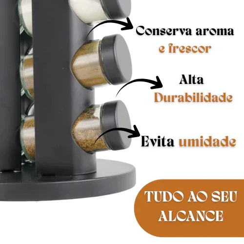 Porta Temperos Giratório 360º com Potes de Vidro e Tampa Dosadora | Organizador de Condimentos Premium, foto 5
