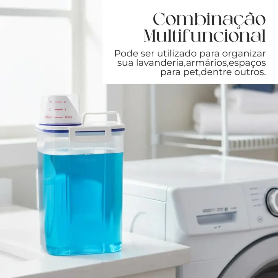 Dispenser Organizador de Lavanderia 2,5L com Copo Medidor | Pote Hermético, foto 4