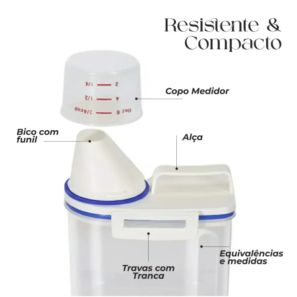 Dispenser Organizador de Lavanderia 2,5L com Copo Medidor | Pote Hermético, foto 7