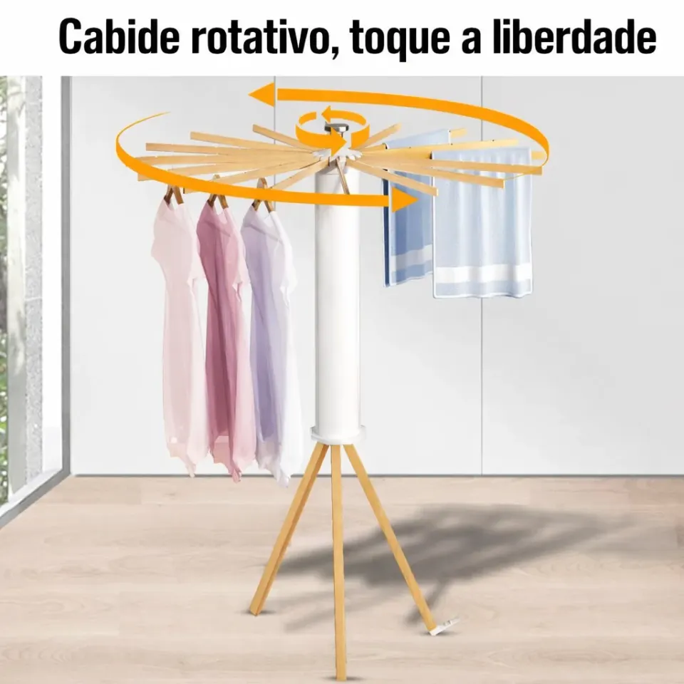 Varal Dobrável Portátil De Chão Redondo Pratico 360° Com 16 Hastes, foto 5
