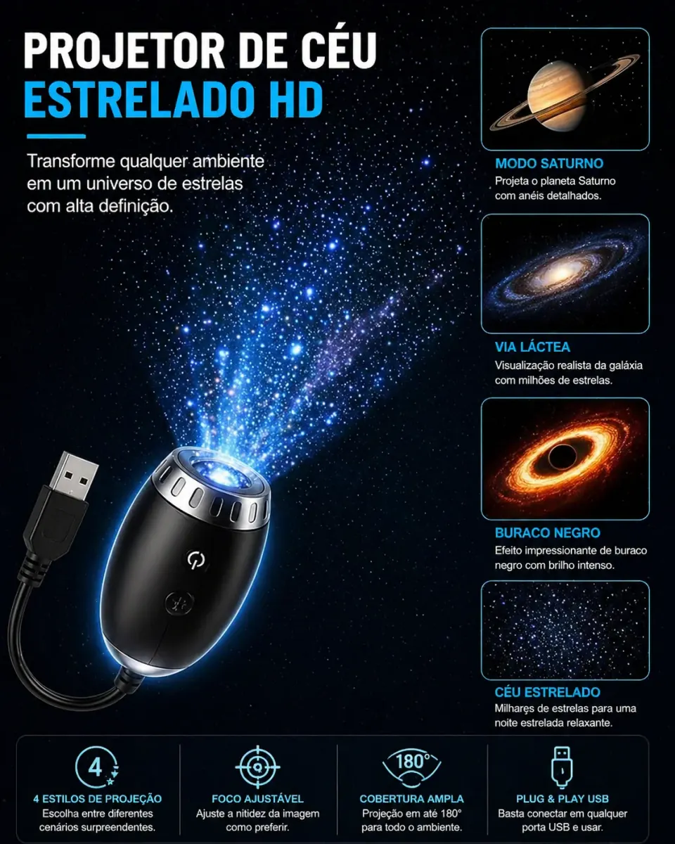 Projetor Galáxia DreamSky™ | Luz Noturna LED com Efeito Estrelado e Ambiente Relaxante, foto 2