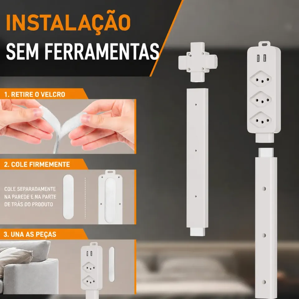 Extensor de Tomada FlexPower BR™ | Hub Inteligente Ajustável com USB-C, USB, TOMADA 2 PINOS E 3 PINOS 110/220v, foto 10