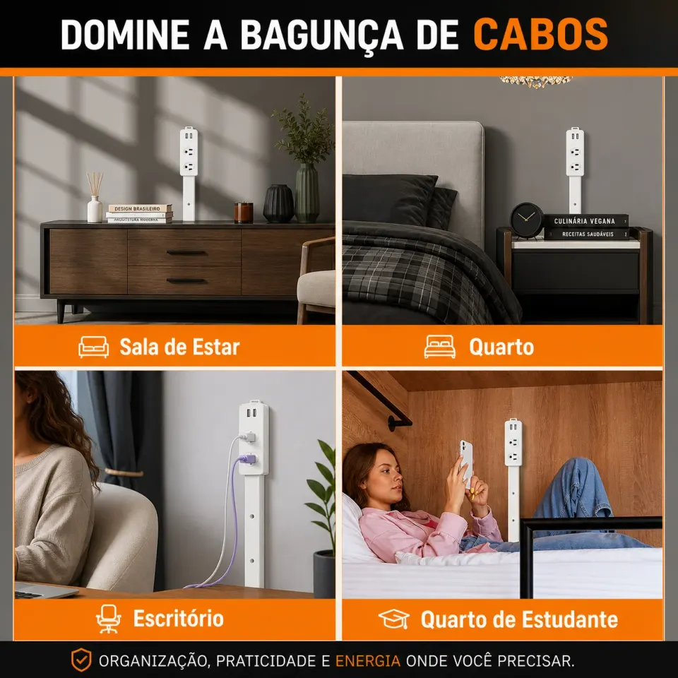 Extensor de Tomada FlexPower BR™ | Hub Inteligente Ajustável com USB-C, USB, TOMADA 2 PINOS E 3 PINOS 110/220v, foto 5