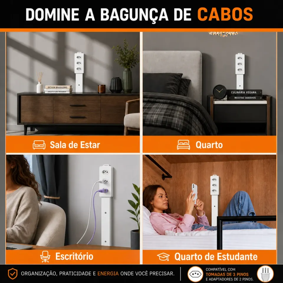Extensor de Tomada FlexPower BR™ | Hub Inteligente Ajustável com USB-C, USB, TOMADA 2 PINOS E 3 PINOS 110/220v, foto 4