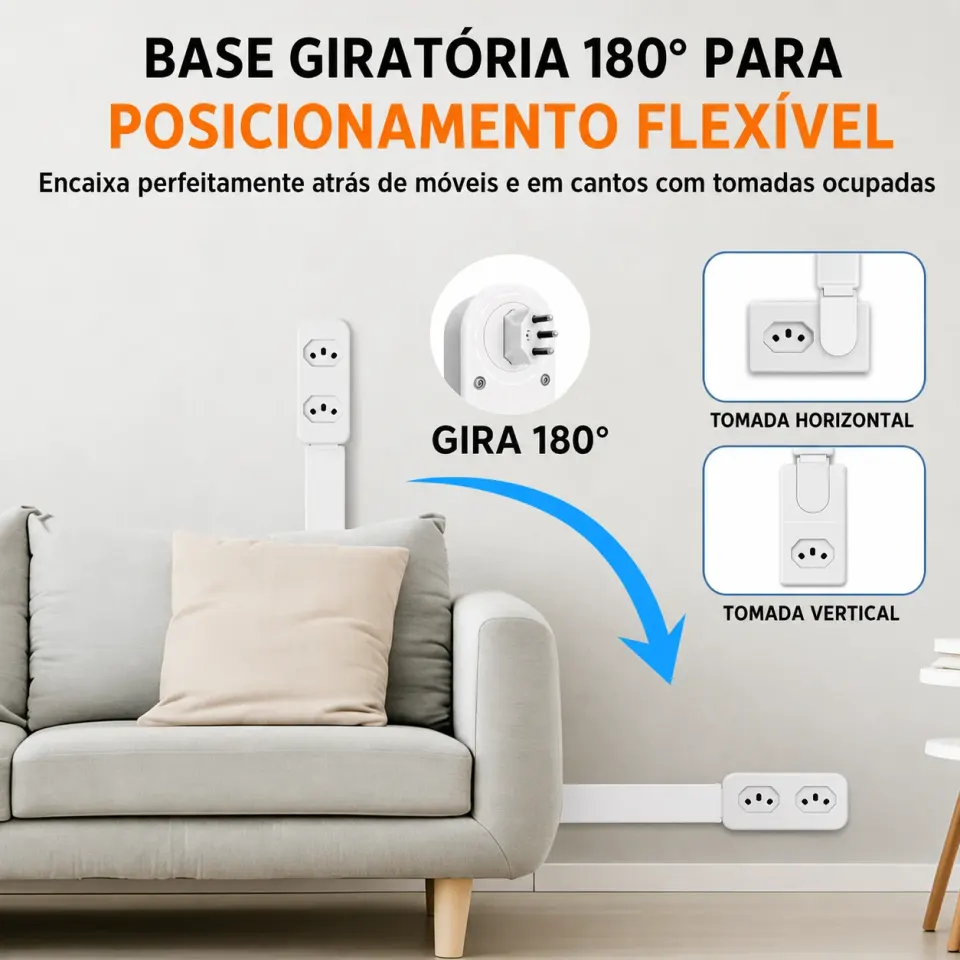 Extensor de Tomada FlexPower BR™ | Hub Inteligente Ajustável com USB-C, USB, TOMADA 2 PINOS E 3 PINOS 110/220v, foto 2