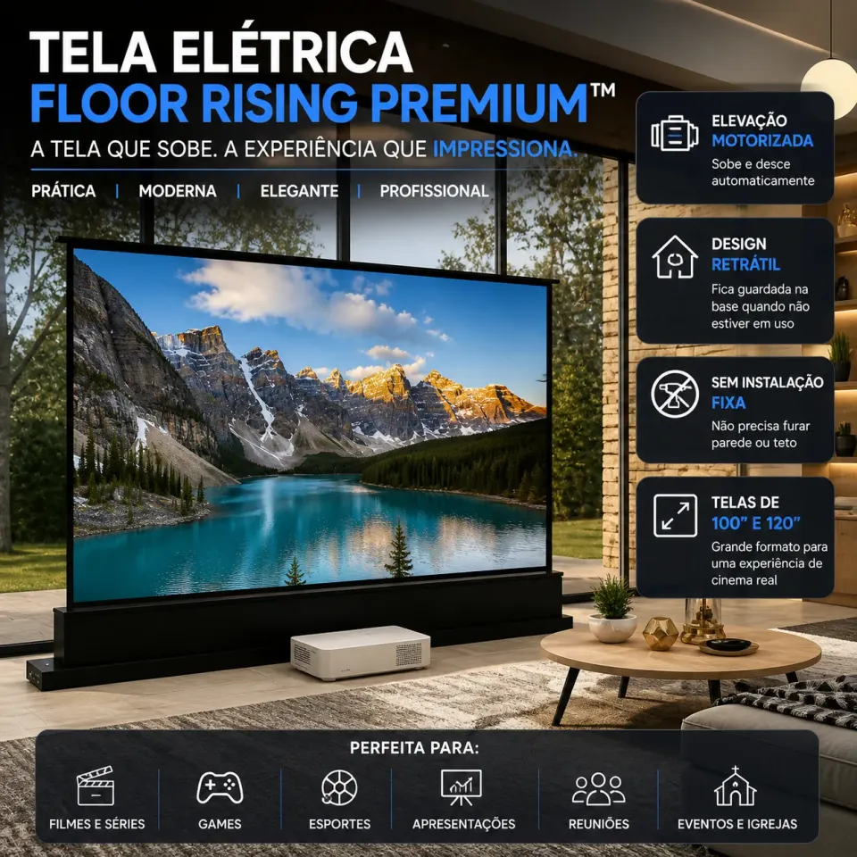 Tela de Projeção Elétrica Floor Rising Premium™ | 100” a 120” Retrátil, Motorizada e Portátil, foto 2