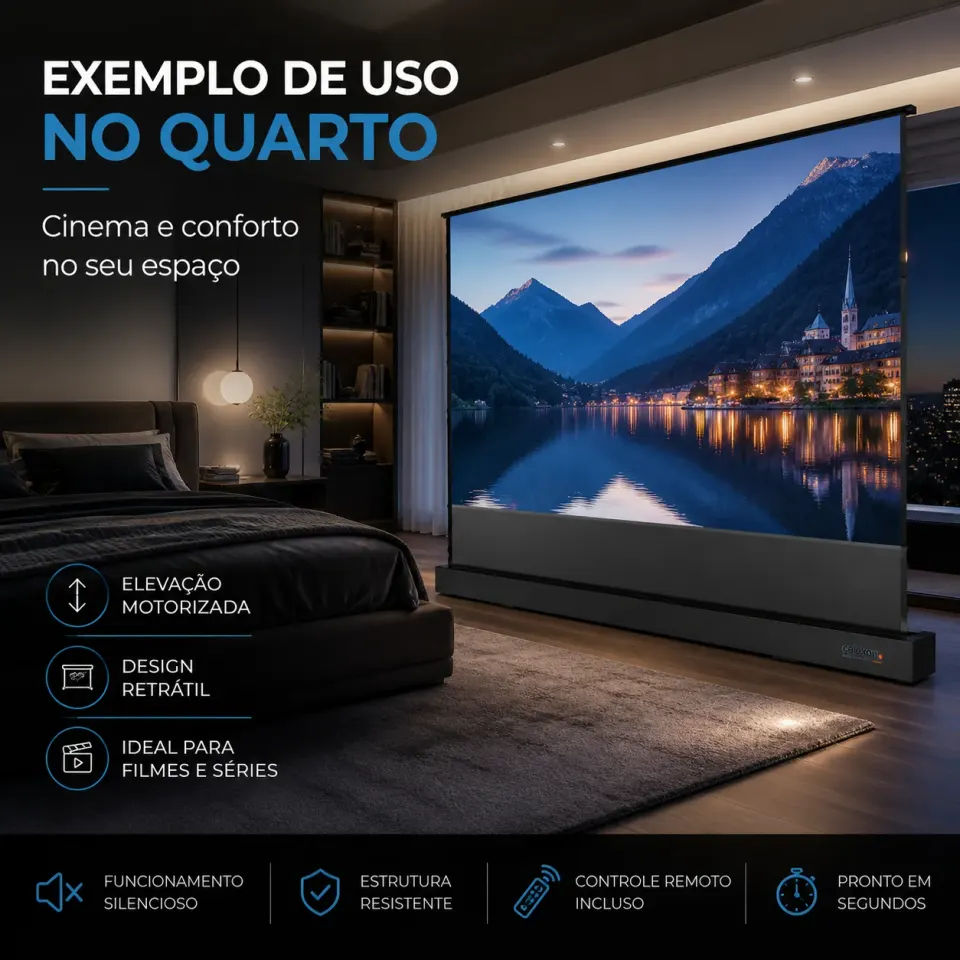 Tela de Projeção Elétrica Floor Rising Premium™ | 100” a 120” Retrátil, Motorizada e Portátil, foto 3