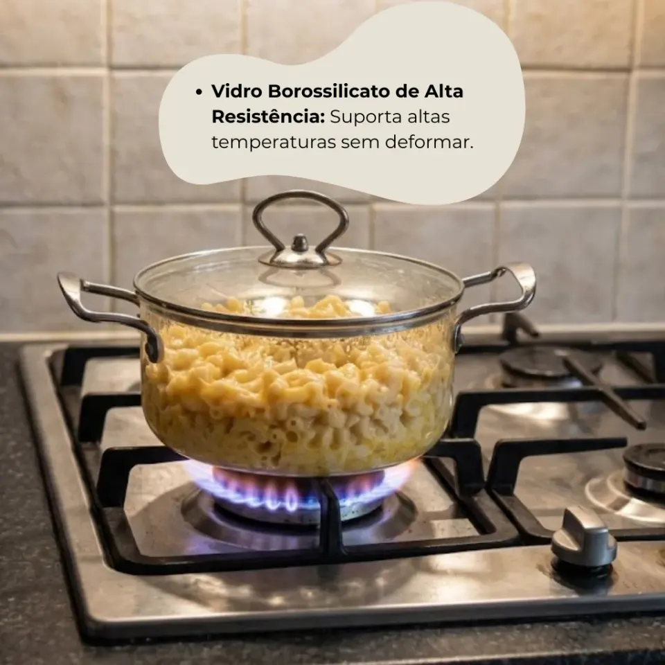Panela de Vidro Borossilicato 2,5L com Tampa e Alças de Aço Inox, foto 3