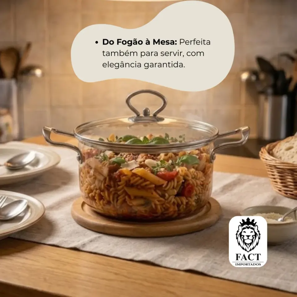 Panela de Vidro Borossilicato 2,5L com Tampa e Alças de Aço Inox, foto 4