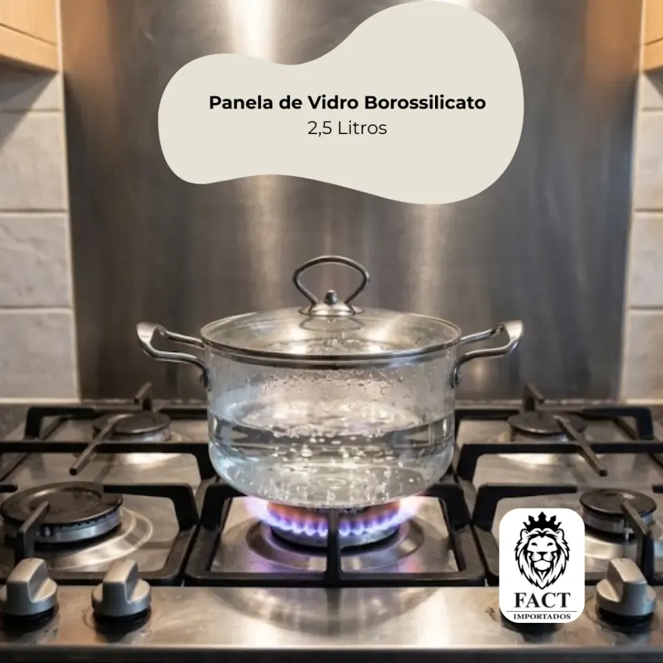 Panela de Vidro Borossilicato 2,5L com Tampa e Alças de Aço Inox, foto 2
