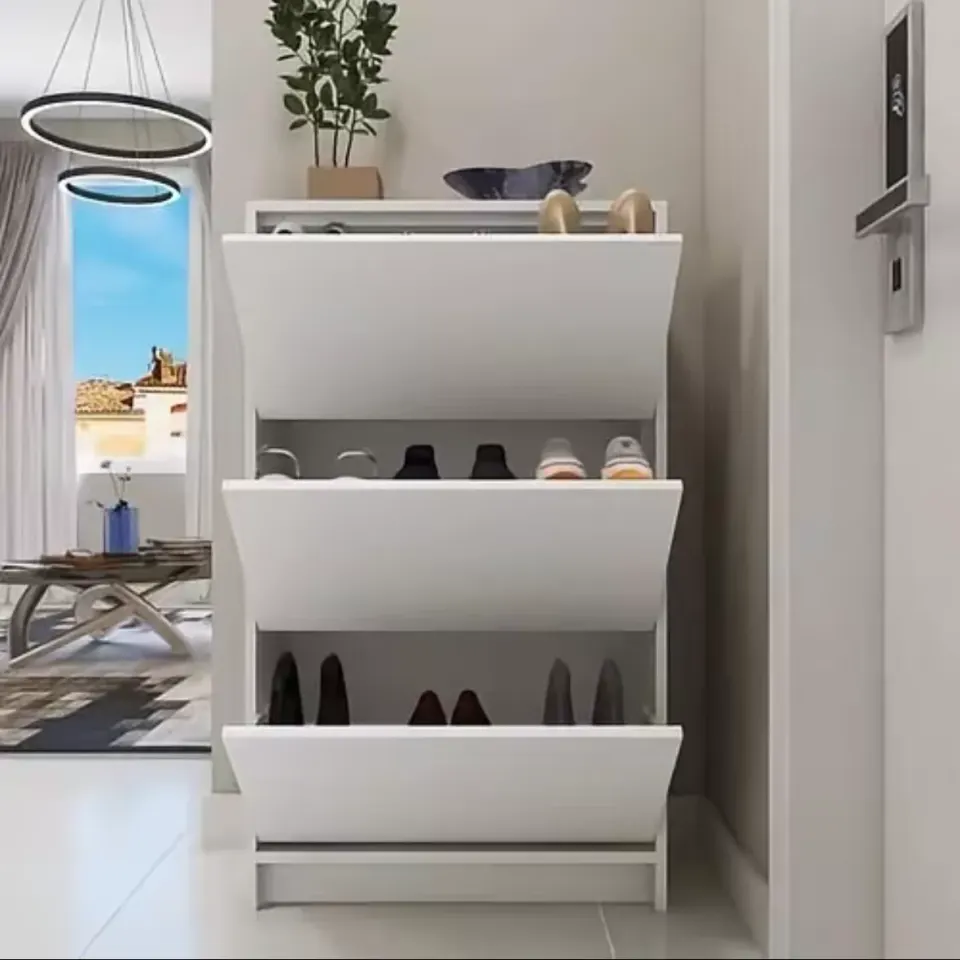 Sapateiro Armário 3 Compartimentos Basculantes: Design Slim e Moderno | Branco, foto 3