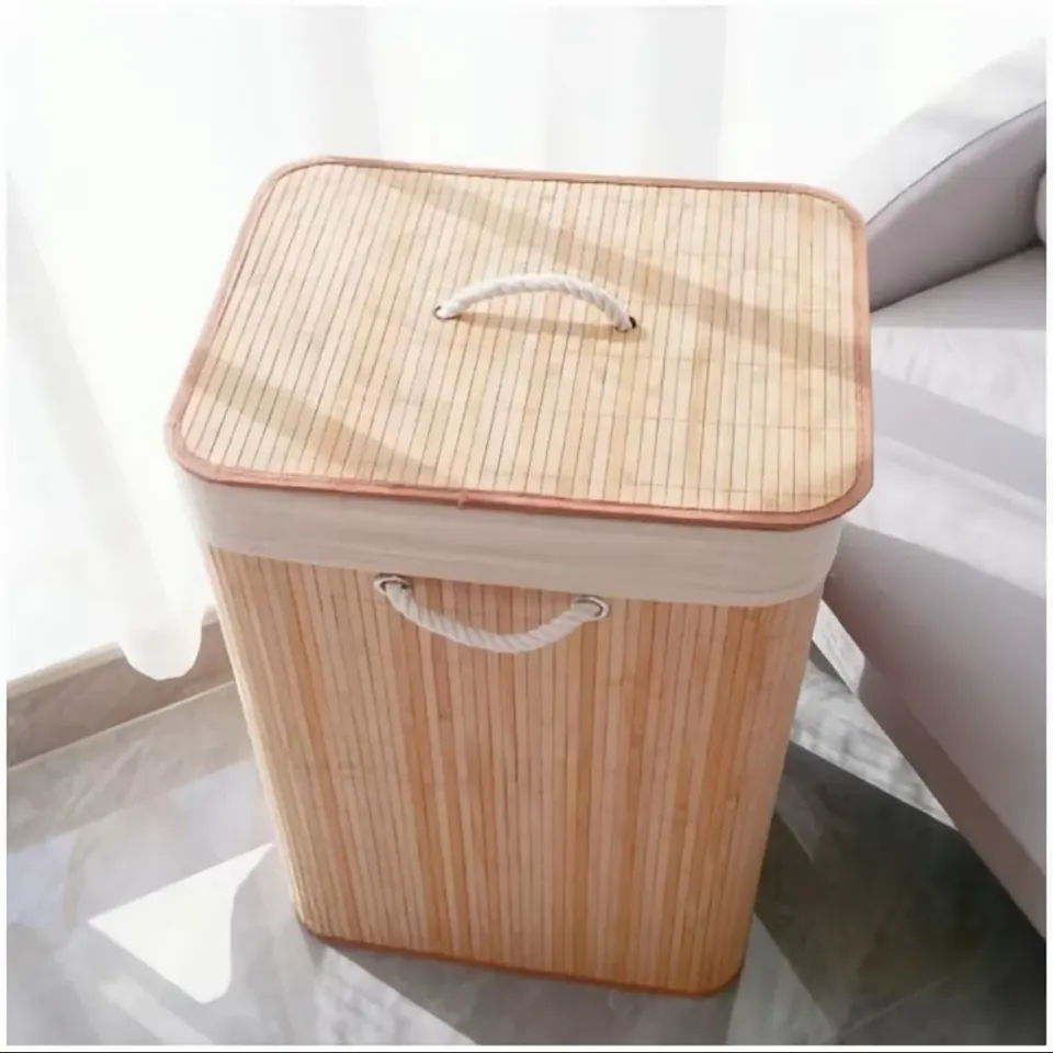 Cesto de Roupa Suja em Bambu com Tampa e Saco Removível: 42x30x60cm, foto 2