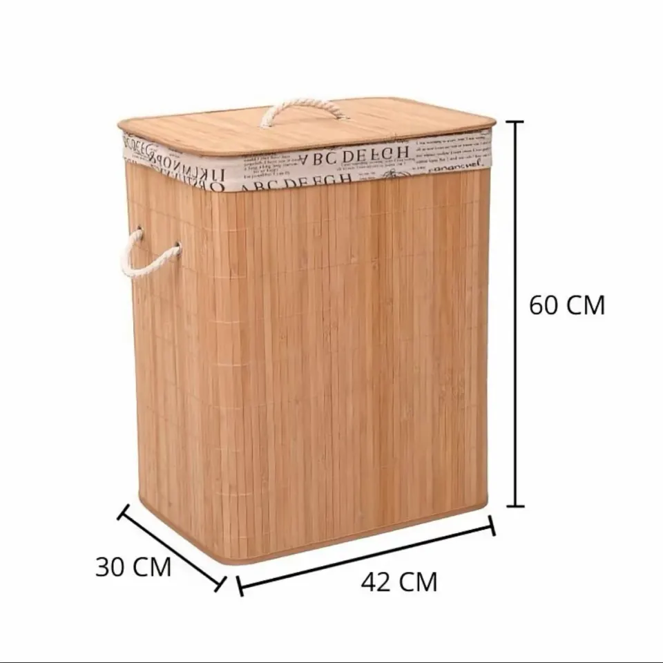 Cesto de Roupa Suja em Bambu com Tampa e Saco Removível: 42x30x60cm, foto 4