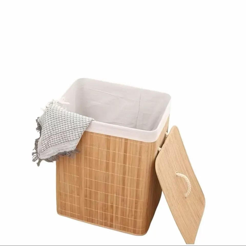 Cesto de Roupa Suja em Bambu com Tampa e Saco Removível: 42x30x60cm, foto 6