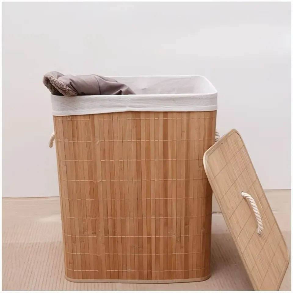 Cesto de Roupa Suja em Bambu com Tampa e Saco Removível: 42x30x60cm, foto 7