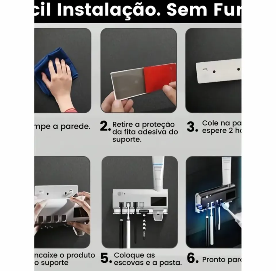 Porta Escova de Dente com Esterilizador UV + Espremedor Automático de Pasta | Solar + USB, foto 3