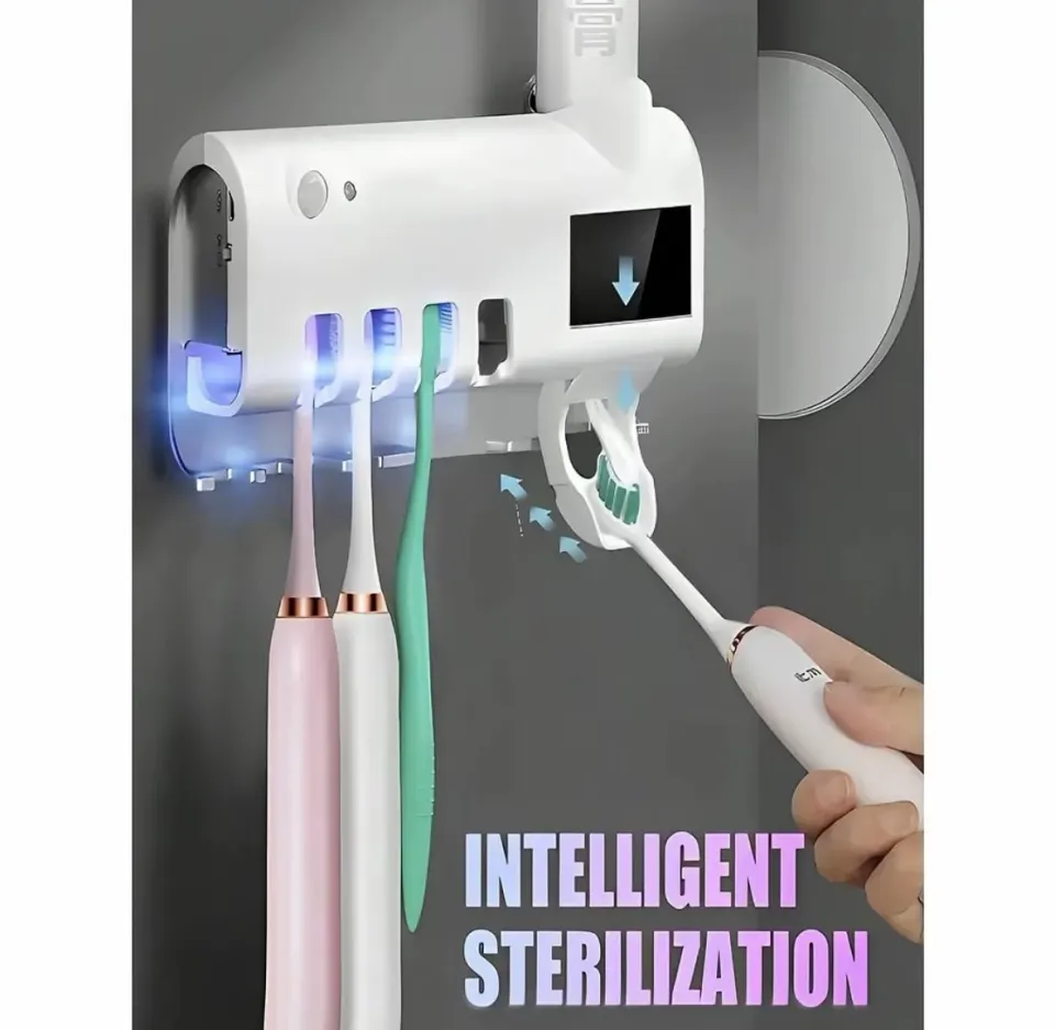 Porta Escova de Dente com Esterilizador UV + Espremedor Automático de Pasta | Solar + USB, foto 4