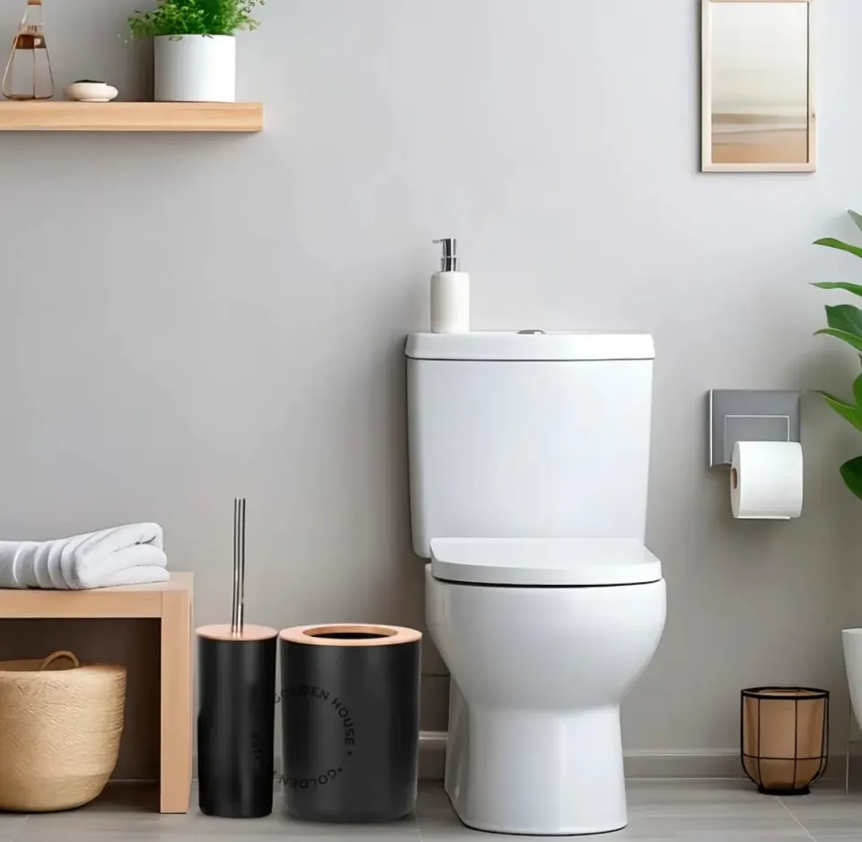 Kit Banheiro 6 Peças com Acabamento em Bambu: Preto ou Branco | Golden House, foto 4