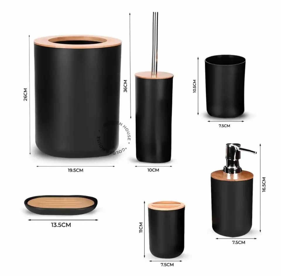 Kit Banheiro 6 Peças com Acabamento em Bambu: Preto ou Branco | Golden House, foto 3