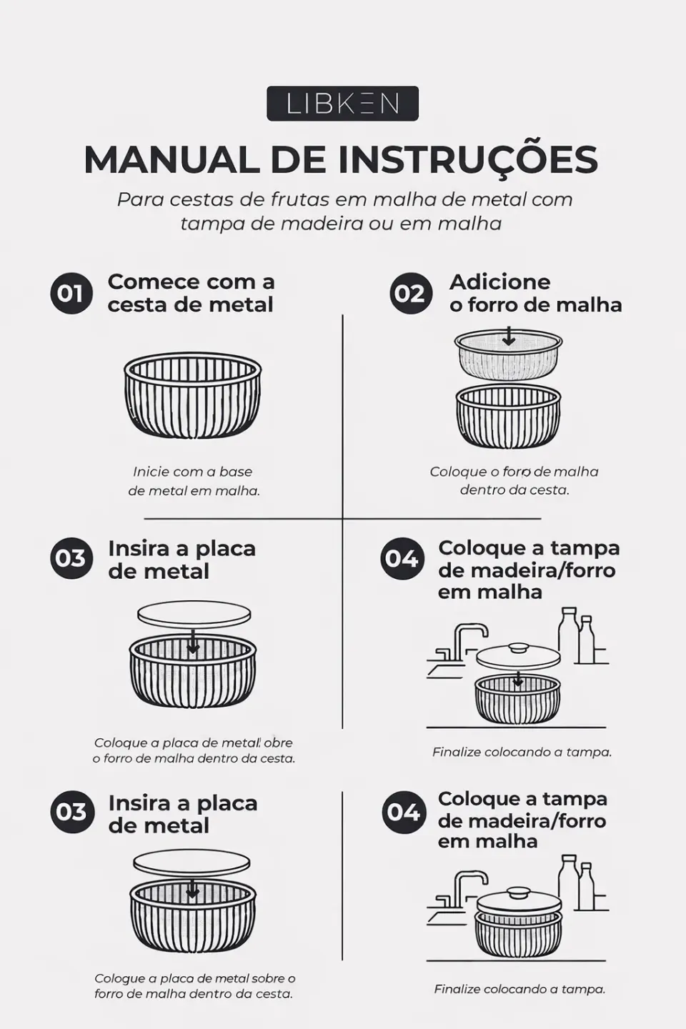 Tigela de frutas de metal com tampa e cesta de malha, foto 3