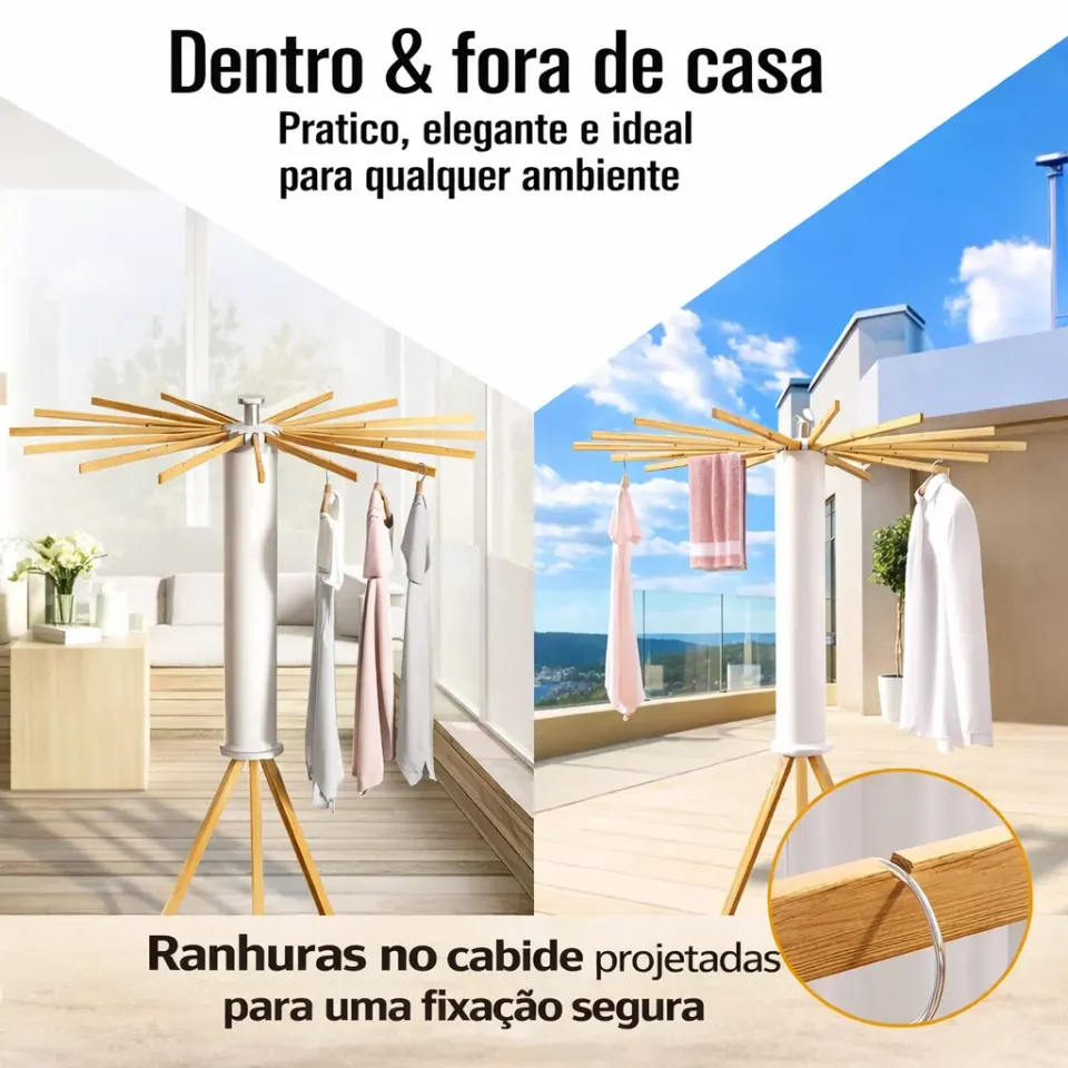 Varal Dobrável Portátil De Chão Redondo Pratico 360° Com 16 Hastes, foto 3