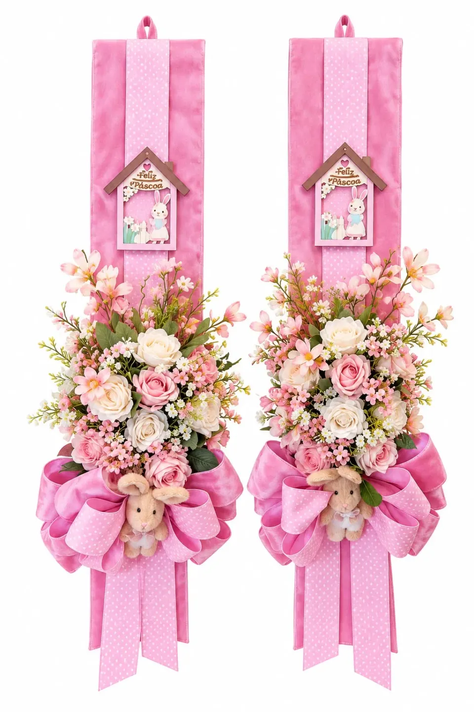 Escapulário de Páscoa Rosa | Laço e Flores | Kit com 2, foto 2