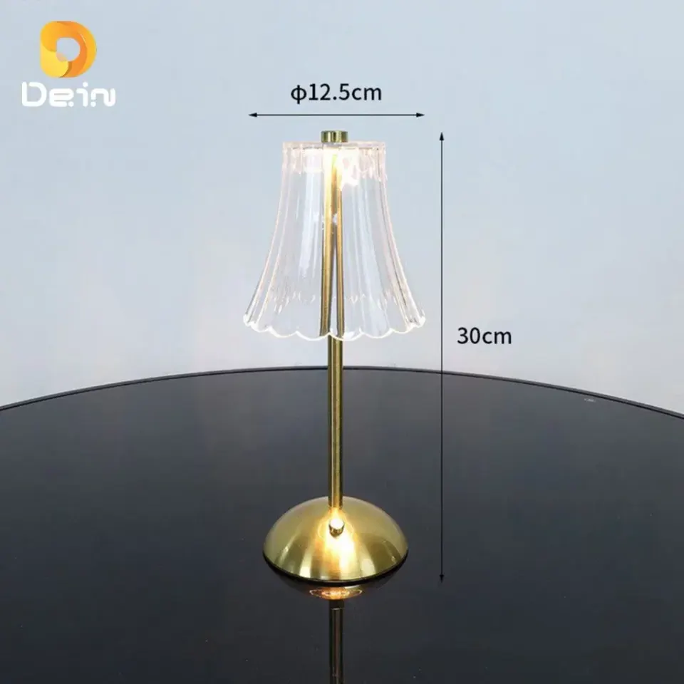 Luminária Retrô de Mesa LED Recarregável com Cúpula Transparente e Controle por Toque Dourada, foto 2