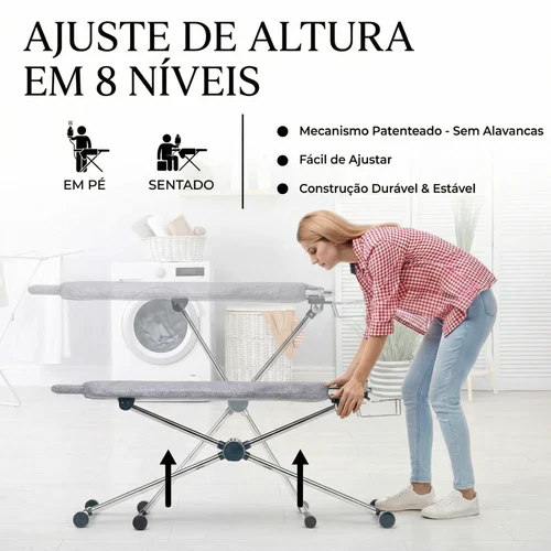 Tábua de Passar Roupas 360°: Giratória, Face Dupla e 8 Níveis de Altura, foto 7