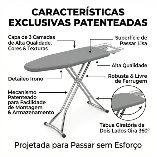 Tábua de Passar Roupas 360°: Giratória, Face Dupla e 8 Níveis de Altura, foto 6