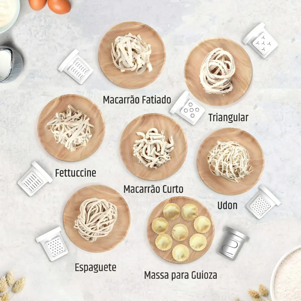 13 moldes criando Espaguete, Fettuccine, Udon, Macarrão Fatiado, Guioza e outros