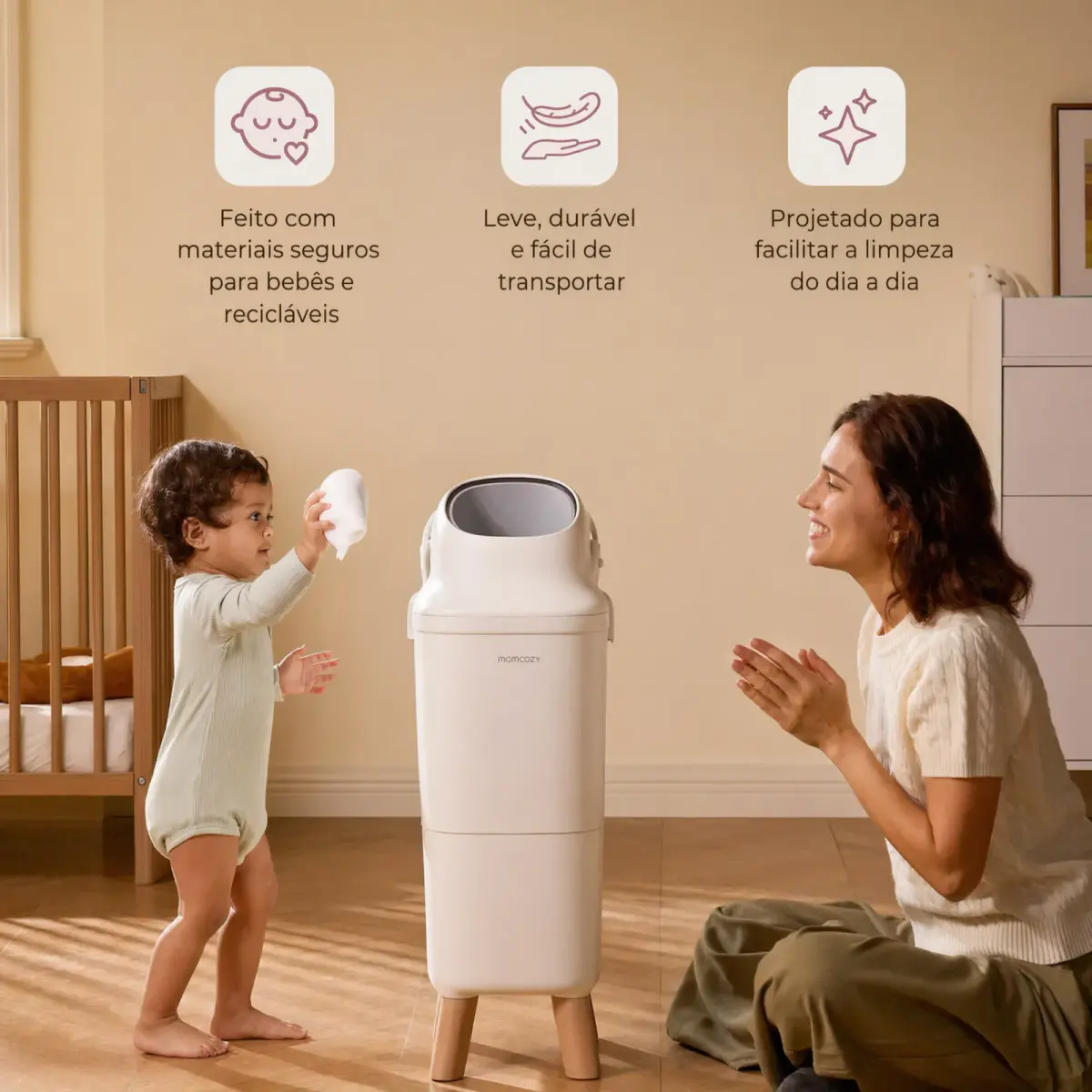 Materiais seguros para bebês, recicláveis, leves e duráveis