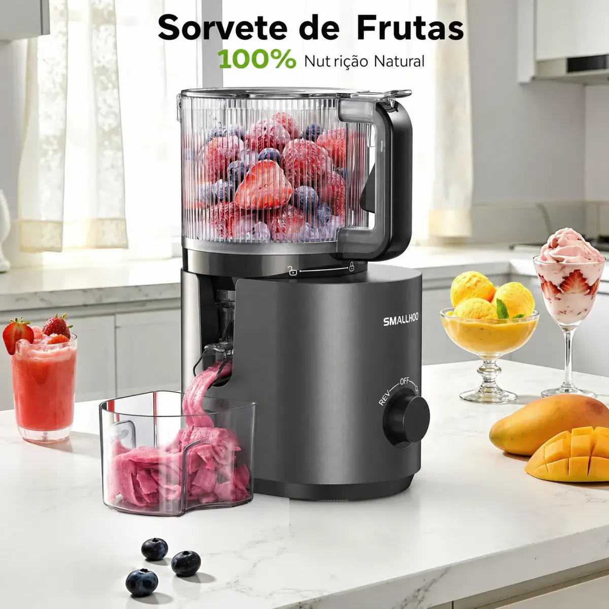 Funções 3 em 1: suco fresco, leite vegetal e sorvete natural