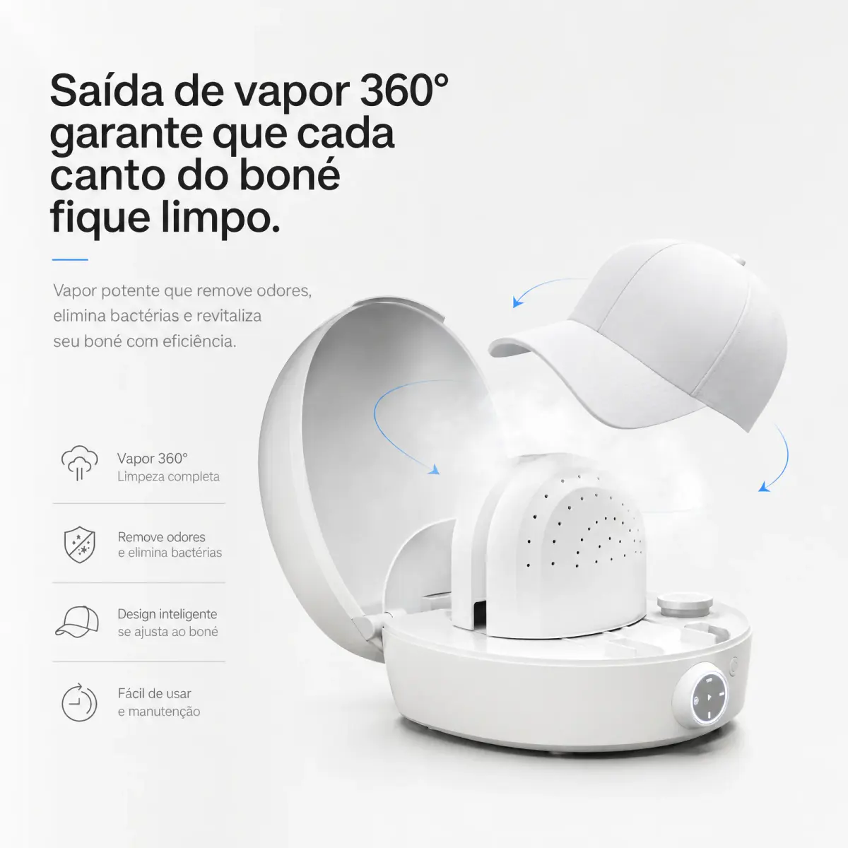 Máquina multifuncional 3 em 1 para cuidados com bonés, limpeza a vapor, secagem e modelagem