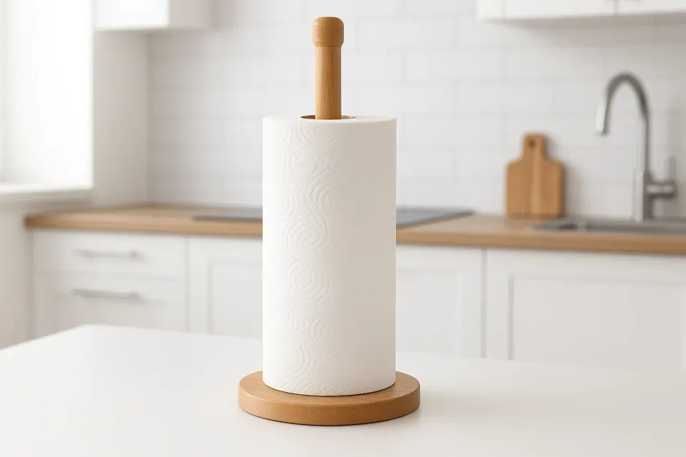Suporte para Papel Toalha Bambu Vertical com Base Pesada 35cm, foto 3