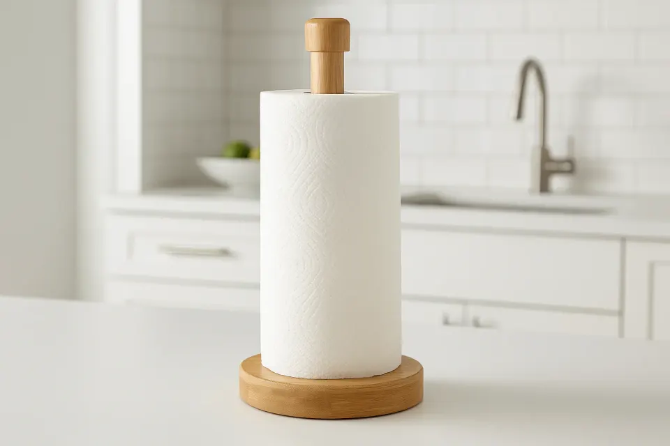 Suporte para Papel Toalha Bambu Vertical com Base Pesada 35cm, foto 2