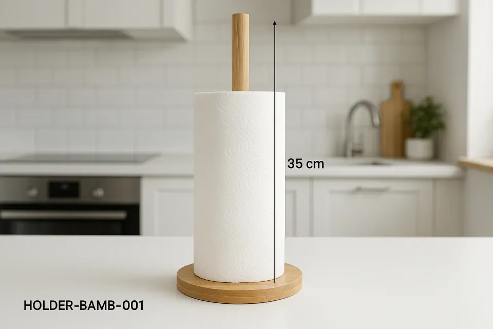 Suporte para Papel Toalha Bambu Vertical com Base Pesada 35cm, foto 4
