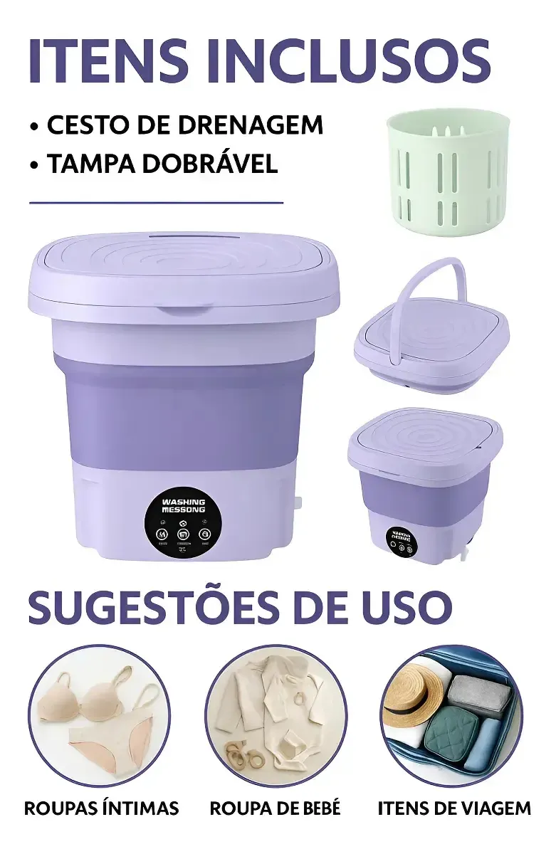 Mini Máquina Lavar Roupas Balde Lavadora Dobrável Portátil, foto 3