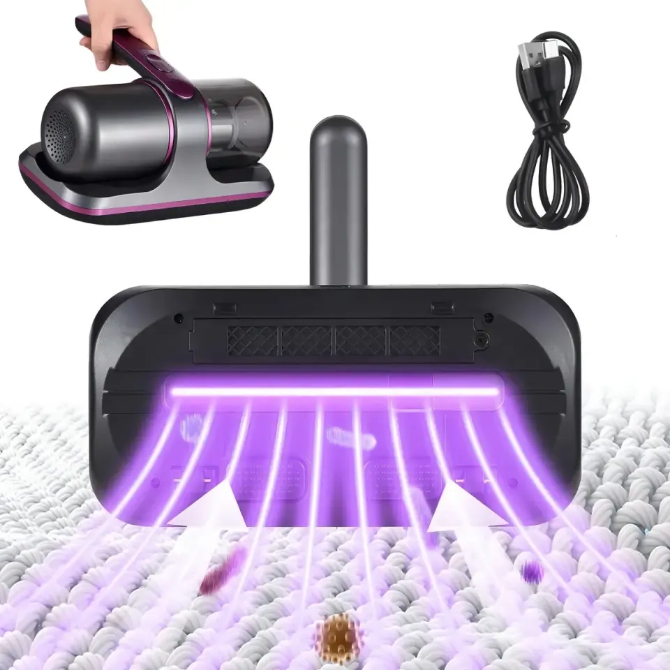 Aspirador Anti Ácaro Portátil Sem Fio Com Luz Uv Filtragem Cor Cinza/roxo, foto 6