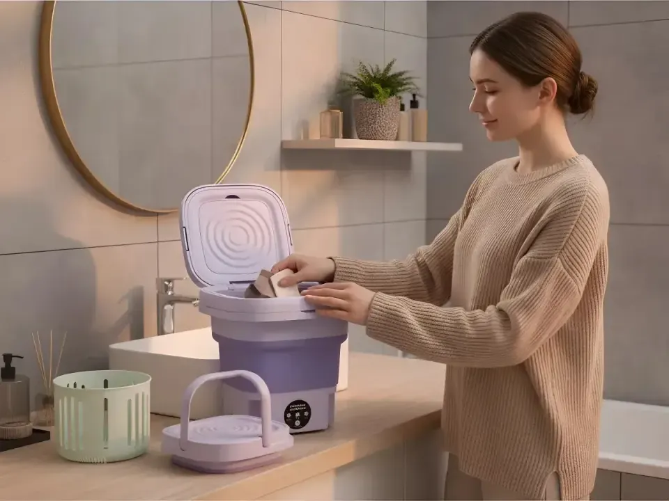 Mini Máquina Lavar Roupas Balde Lavadora Dobrável Portátil, foto 2