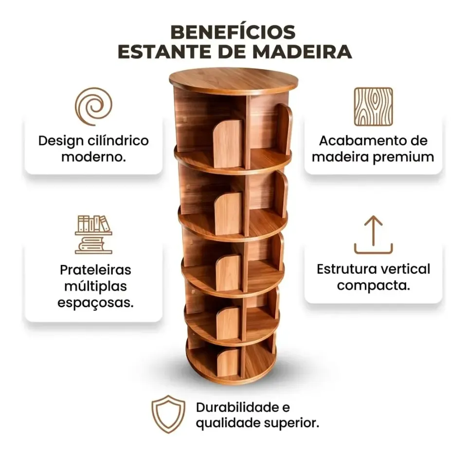 Estante Prateleira Giratória 360° para Livros, foto 4