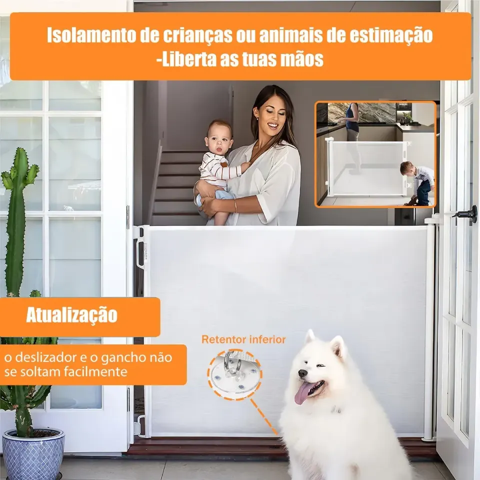 Portão Retrátil 140cm Tela Segurança Bebê Pet Cercadinho, foto 5