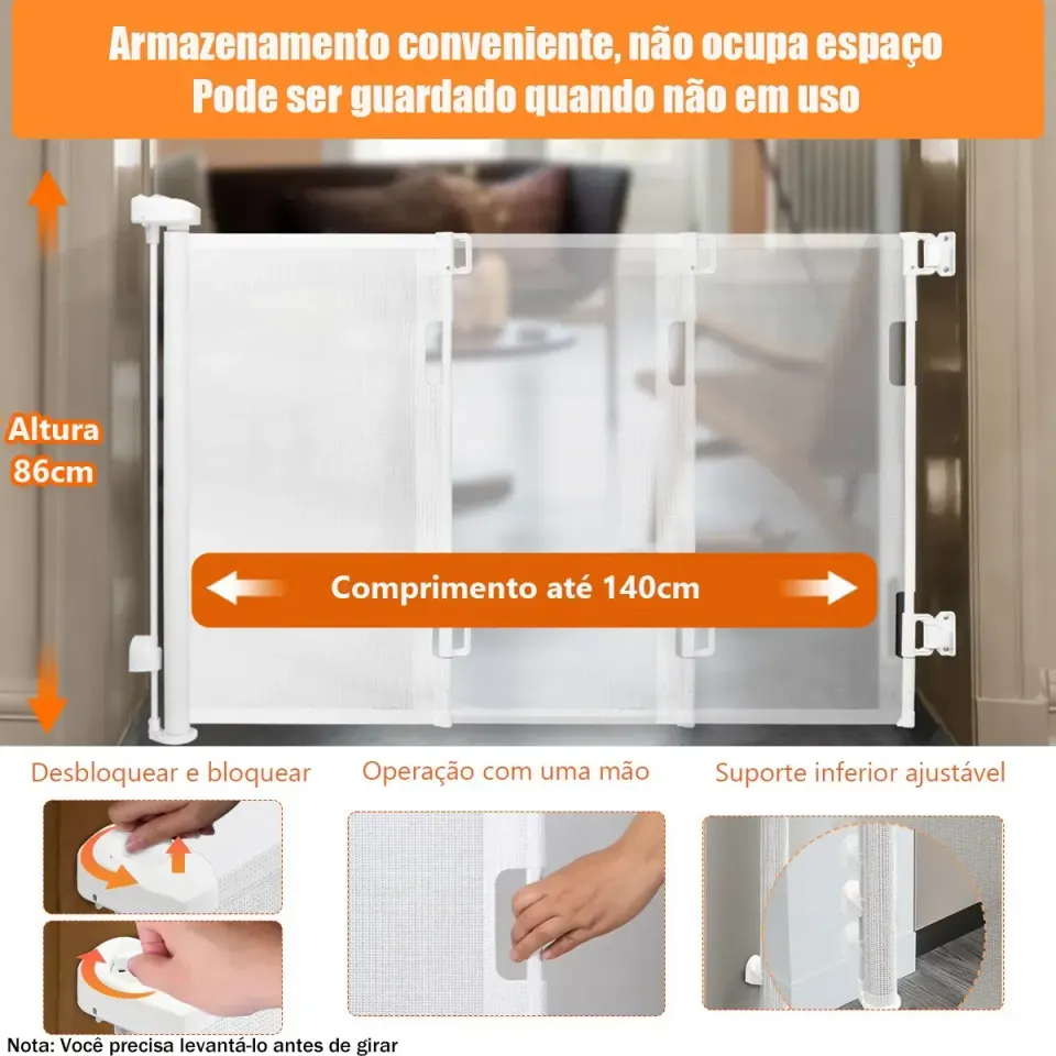 Portão Retrátil 140cm Tela Segurança Bebê Pet Cercadinho, foto 6