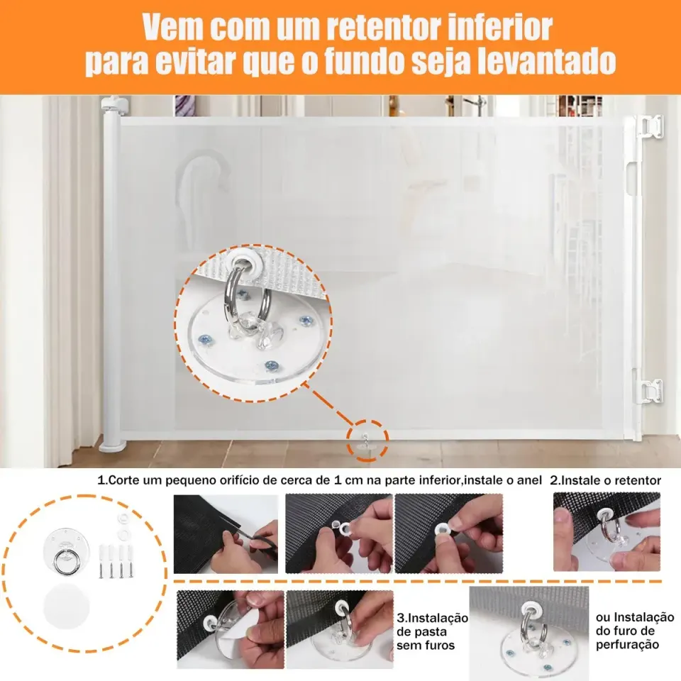 Portão Retrátil 140cm Tela Segurança Bebê Pet Cercadinho, foto 7