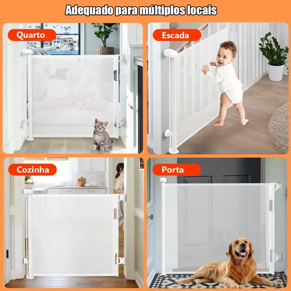 Portão Retrátil 140cm Tela Segurança Bebê Pet Cercadinho, foto 2