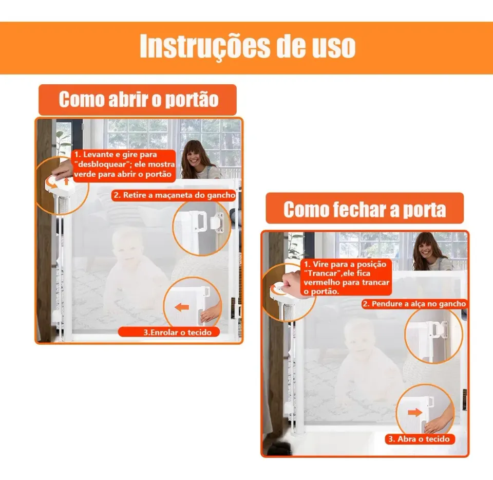 Portão Retrátil 140cm Tela Segurança Bebê Pet Cercadinho, foto 3
