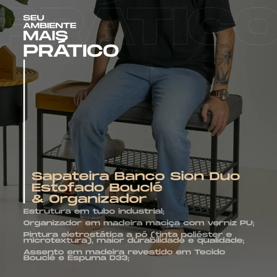 Sapateira Banco Sion Duo - Estofado Bouclé & Organizador, foto 5