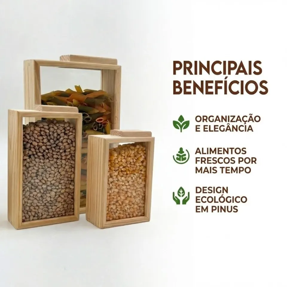Kit 3 Porta Alimentos Organizador Pinus Ecológico Prático, foto 3